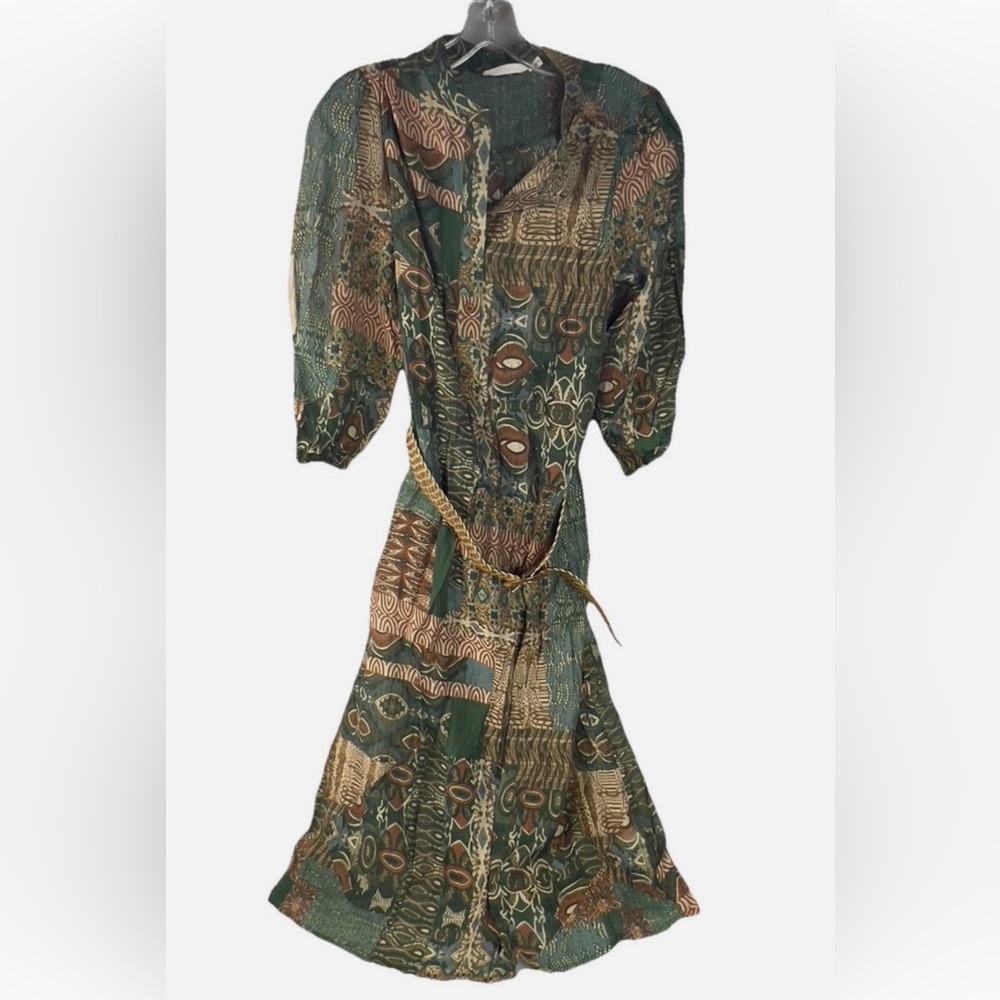 Ellison Green And Brown Patchwork Long Sleeve Dre… - image 2